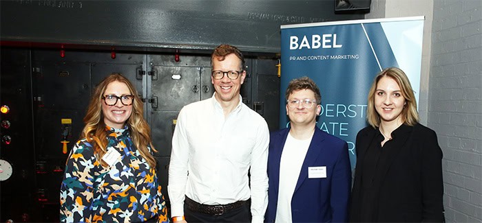 Jenny Mowat MD, at Babel, Nick Huber journalist, Michael Yates at Talor Wessing and Beth Maundrill at Infosecurity standing in a photo